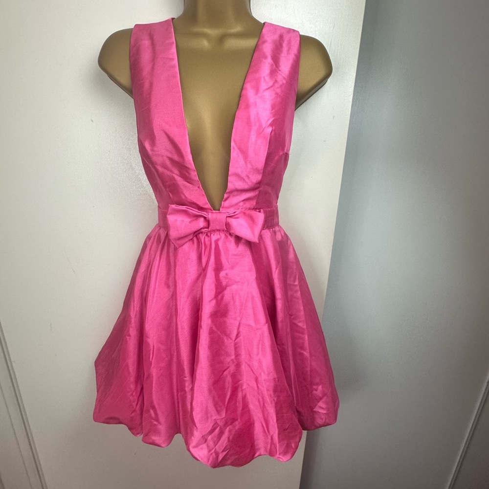 Mable X Anthropologie Pink Duri Bow Tied Bubble Hem Barbie Core Mini Dress NWT S - Picture 6 of 16